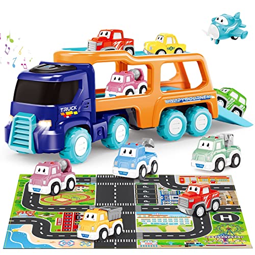 Coches de Juguetes para Niños ,Camion de Transporte con 7 Mini Coche inercia Funcion Luce y Sonido Regalo Juguete para Niño 3 4 5 6 7 8añosguetes para Niños Camion