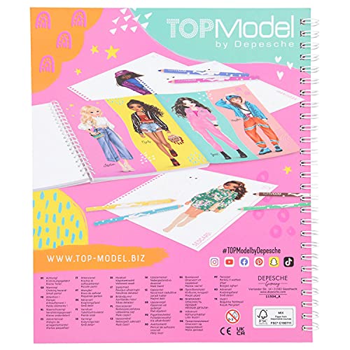 Depesche Depesche-DP-0011504 11504 – Create Your TOPModel, Aprox. Libro 24,2 x 21 cm, con 40 páginas y Figuras preimpresas Colorear, Color carbón