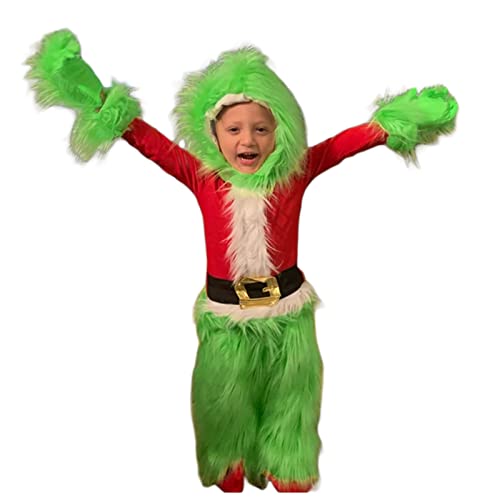 Disfraz de Navidad divertido disfraz de adulto para niños, incluye máscara de monstruo verde para hombres, Navidad Grinch Cosplay traje de Santa, 2, 100 cm