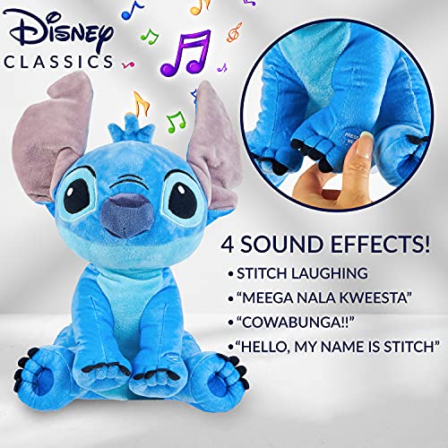 Disney Peluches Pequeños de Stitch, Simba y Dumbo, Peluche Bebe 28 cm, Disney Juguetes Interactivos (Azul Stitch)