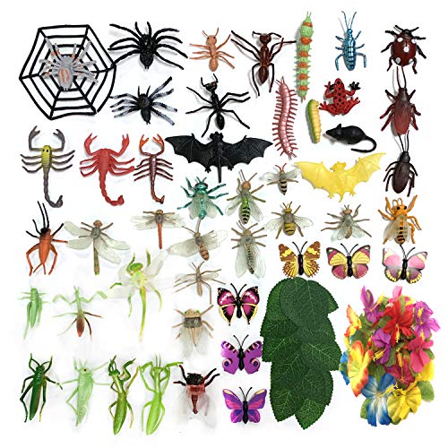 DOITEM 80 Pack Insectos de plástico Figuras Juguetes Surtido Insecto Incluye Multicolor Mariposa Realista para niños Educación Juguetes de Halloween