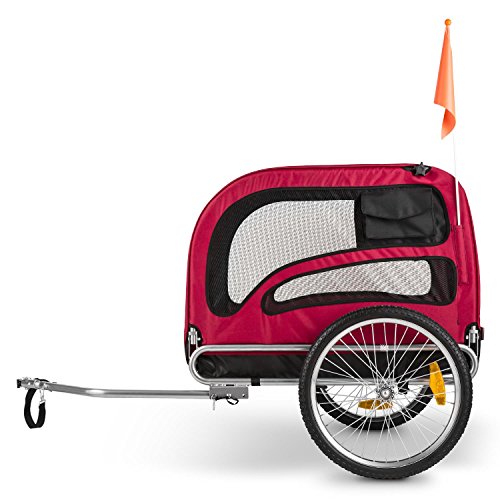 DURAMAXX King Rex - Remolque para Bicicletas, Capacidad 250 litros, máx. 40 kg, Acoplamiento Fijo, neumáticos 16", Llantas Acero, banderín, Nailon, Rojo