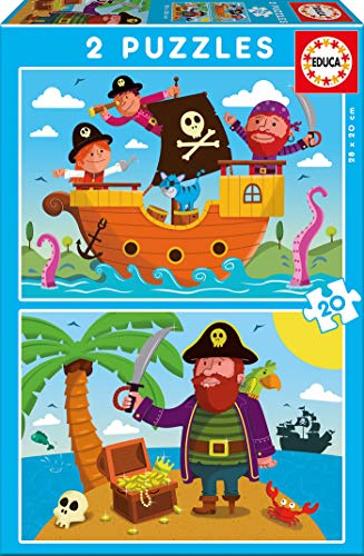 Educa - Piratas 2 Puzzles de 20 Piezas, Multicolor (17149)