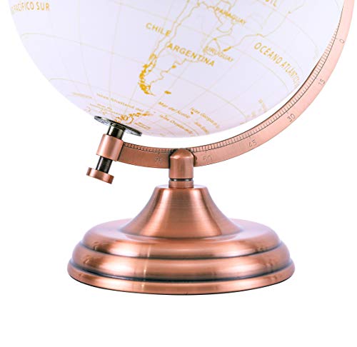 EXERZ 20cm Globo Dorado Color Metálico - Decoración Educativa, Geográfica, De Escritorio Moderna - Arco Y Base De Metal, Recubiertos En Color Dorado - Español