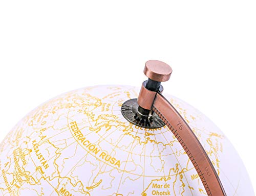 EXERZ 20cm Globo Dorado Color Metálico - Decoración Educativa, Geográfica, De Escritorio Moderna - Arco Y Base De Metal, Recubiertos En Color Dorado - Español