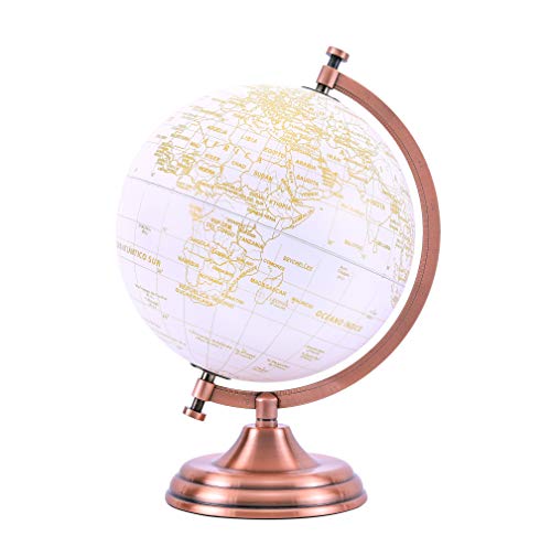 EXERZ 20cm Globo Dorado Color Metálico - Decoración Educativa, Geográfica, De Escritorio Moderna - Arco Y Base De Metal, Recubiertos En Color Dorado - Español