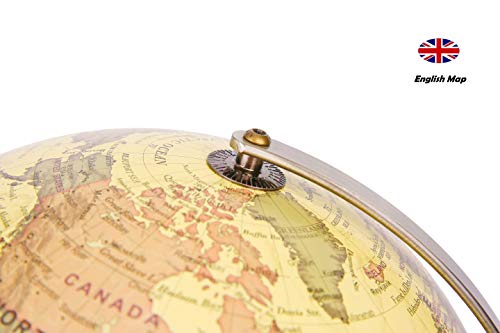 Exerz 30cm Globo Antiguo - Soporte de Metal Color Bronceado - Mapa de Ingles- Globo Terráqueo Giratorio Grande - Decoración/Educativo/geográfico - para la Escuela, el hogar y la Oficina