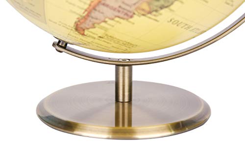Exerz 30cm Globo Antiguo - Soporte de Metal Color Bronceado - Mapa de Ingles- Globo Terráqueo Giratorio Grande - Decoración/Educativo/geográfico - para la Escuela, el hogar y la Oficina