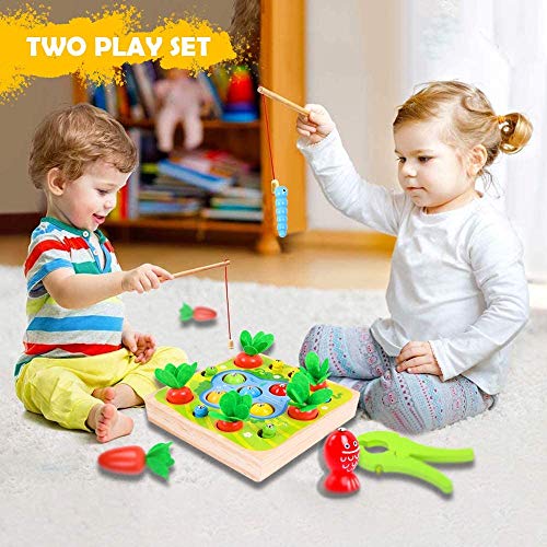Felly Juguetes Montessori 1 Año, Juguetes de Madera Rompecabezas Zanahorias Clasificación Juego de Pesca Juguetes Educativos Niños, Temprano Regalo de Cumpleaños Navidad para Bebés de 1-3 años
