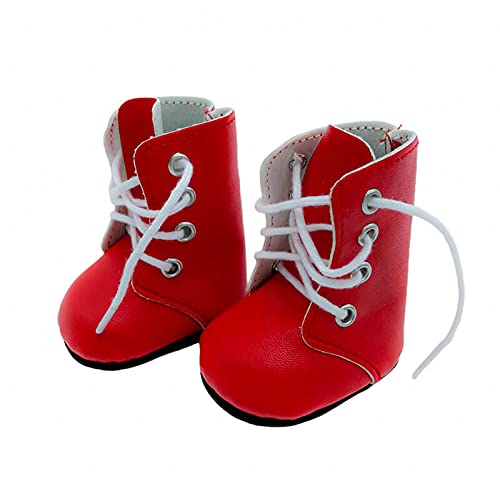 Folk Artesanía Par Botas Zapatos Piel Cordones para muñeca Tipo Nancy clásica Famosa, Sintra, Simona. Medidas 5.5x3.5 cm (Rojo)