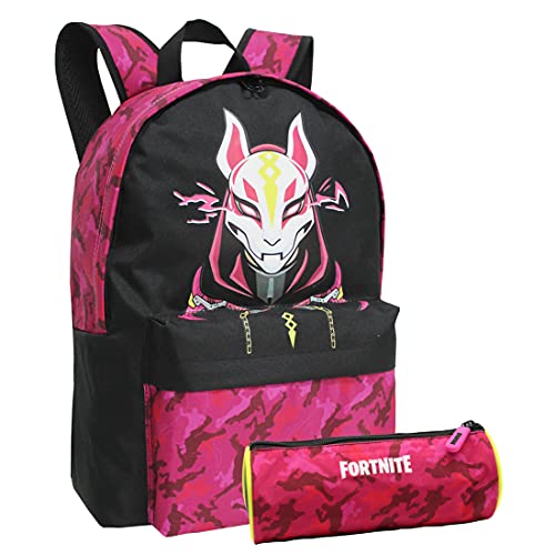 FORTNITE Pack, Lote Mochila portatodo Unisex niños, Negro, Grande, L
