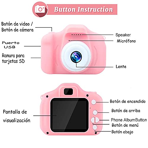 Fotos Digital para Niños, Cámara Fotos niños con Tarjeta de Memoria Micro SD 32GB, Camara Fotos Infantil para Niños Niñas Regalos de cumpleaños, 1080P, Rosa