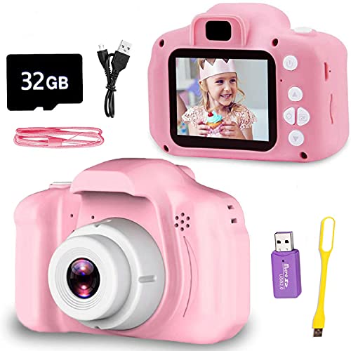 Fotos Digital para Niños, Cámara Fotos niños con Tarjeta de Memoria Micro SD 32GB, Camara Fotos Infantil para Niños Niñas Regalos de cumpleaños, 1080P, Rosa