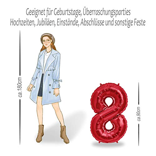 FUNXGO Globo Numero 8 Rojo - 100 cm & 40cm - Globos de Cumpleãnos 8 - Rojo Globo 8 años cumpleaños - Decoracion 8 Cumpleaños - Adecuado para cumpleaños, Fiestas sorpresas, Fiestas