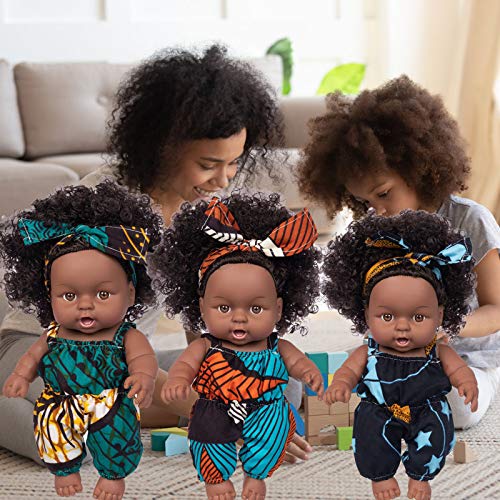 GJH Linda muñeca Negra rizada, bebé Negro Africano, Linda muñeca Negra rizada, muñeca de simulación, Juguete para bebé, muñecas de casa de Juegos para niños, 8 Pulgadas (C, 1 Pieza)
