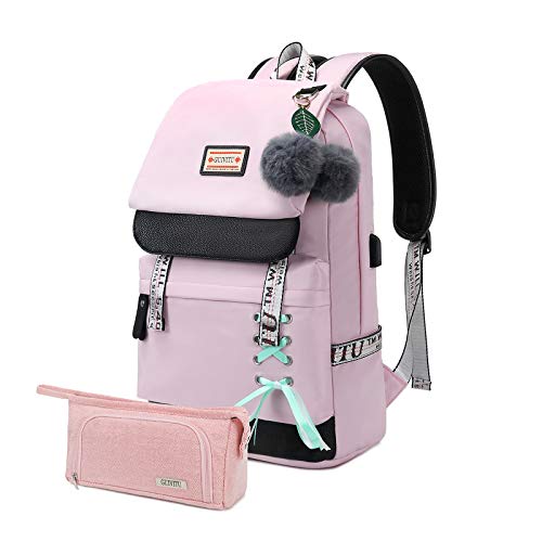 GUIVITU Mochila Escolar Niñas Escolares Bolsa Niños Juveniles Colegio Portatil Grandes Estudiantes Espaciosa Casual Daypack Backpack Adolescentes Viaje Universitaria Estuche 2 piezas
