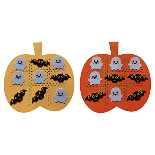 Hallowen Tic-Tac-Toe - Juego de mesa de rompecabezas de fieltro con diseño de murciélago fantasma y calabaza