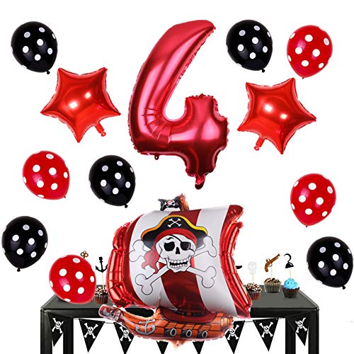 Haosell Decoración de cumpleaños para niños de piratas, globo de 4 años, decoración de 4 años, decoración para fiestas de niños, globos piratas, decoración de 4 años, diseño de niño pirata