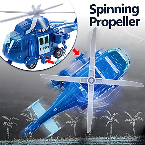 HERSITY Helicóptero de Rescate Avion de Juguete Coche de Friccion con Luz y Sonidos Regalos para Niños 3 4 5 Años (Azul)