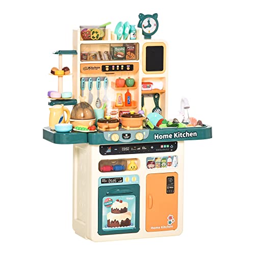 HOMCOM Cocina de Juguete para Niños de +3 Años con Luz Sonidos Agua Vapor Pizarra Fregadero 113 Accesorios Incluidos Cocinita Infantil Educativa 70x32x92,2 cm Multicolor