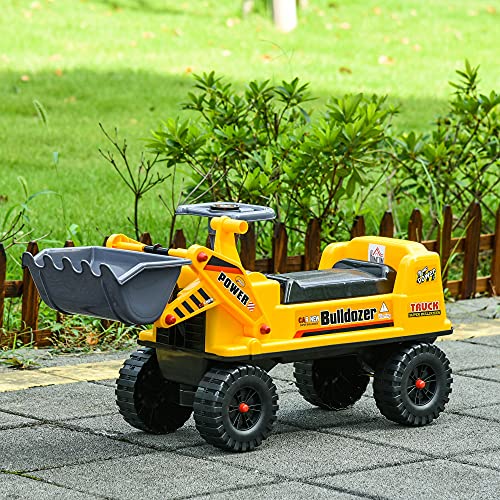 HOMCOM Tractor sin Pedales para Niños de 2-3 Años con Pala Excavadora Espacio de Almacenaje Oculto y Bocina 70x26x37 cm Amarillo