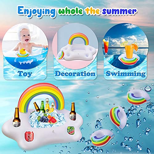 Hua Flotador Portavasos Inflable， arcoírisTitular de Bebida Inflable para Bebidas Flotante Bar Verano Fiesta Piscinas Playa 95 x 55 x 55cm