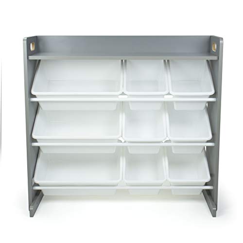 Humble Crew Organizador de Juguetes Para Niños, Con Estante y 9 Cubos de Plástico, Gris y Blanco