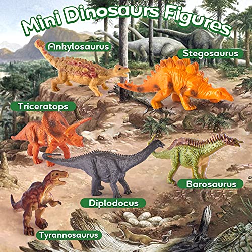 HYAKIDS 3 en 1 Camión Transportador de Dinosaurios Transportador de Coches con 6 Mini Dinosaurios Figuras y 8 Tire hacia Atrás Coches Regalos para Niños Niñas 3 4 5 Años