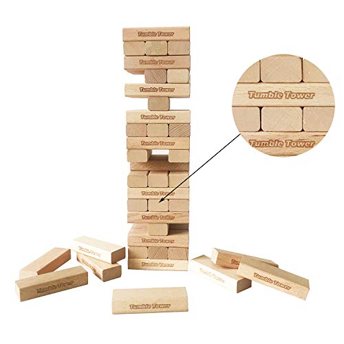 JacMok Tumble Tower Juego de apilamiento Juegos de Equilibrio Toys Construcción de Bloques de Haya 54 Piezas