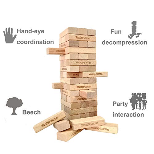 JacMok Tumble Tower Juego de apilamiento Juegos de Equilibrio Toys Construcción de Bloques de Haya 54 Piezas