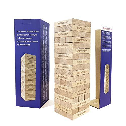 JacMok Tumble Tower Juego de apilamiento Juegos de Equilibrio Toys Construcción de Bloques de Haya 54 Piezas