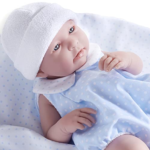 JC Toys - Muñeca Realista Bebé de Niño, Anatómica Correcta, 43,2 cm Vinilo Traje y Manta de Berenguer Boutique
