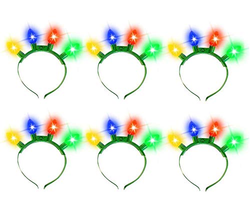 JOYIN 6 Pcs Diadema con Bombilla LED Luces de Navidad, Divertida y Festiva con 6 Modos de Intermitencia para Accesorios de Navidad, Regalo de Fiesta