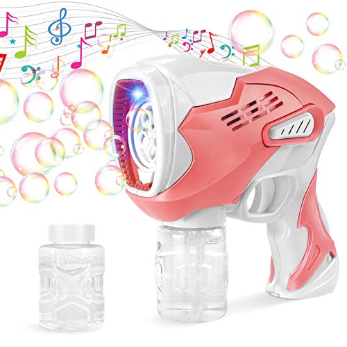 joylink Pistola de Burbujas para Niños, Máquina de Burbujas Automática Pistola de Burbujas con Música, Luz & Solución de Burbujas, Juguetes de Burbujas Soplador de Burbujas, Rosado