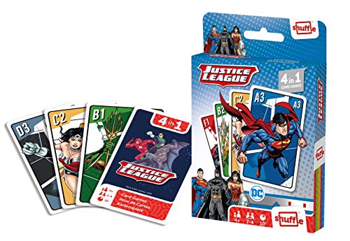 Juego de Cartas Shuffle Fun la Liga de la Justicia (versión española) - Baraja de Cartas con 4 Juegos de Snap, Familias, Parejas y Juego de Acción, 108674792