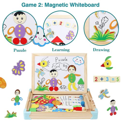 Juguetes Niños 3 Años Montessori 105 pcs Puzzle Madera Magnética Pizarra Blanca 2 EN 1 Juegos de Clasificación Rompecabezas con Tarjeta de Patrón Regalos para Niños 3 4 5 6 Años