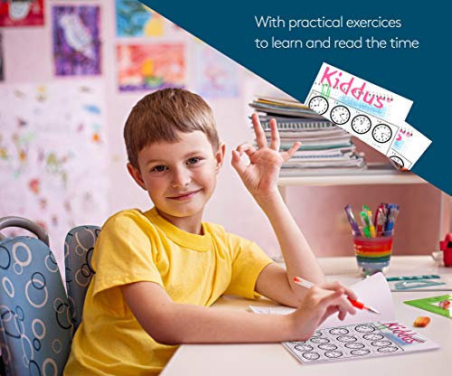 KIDDUS Reloj Educativo para niño, Chica, Chico. De Pulsera, analógico. Time Teacher fácil de Leer para Aprender la Hora. Ejercicios incluídos. Unicornio. Manillas escritas. Fluorescente