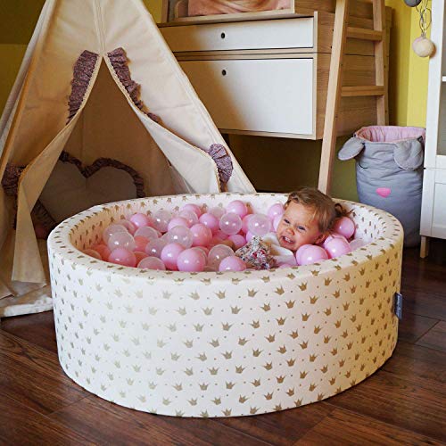KiddyMoon 100 ∅ 7Cm Bolas Colores De Plástico para Piscina Certificadas para Niños, Perla/Gris/Transparente/Rosa Claro