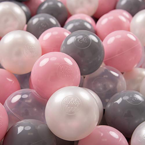 KiddyMoon 100 ∅ 7Cm Bolas Colores De Plástico para Piscina Certificadas para Niños, Perla/Gris/Transparente/Rosa Claro