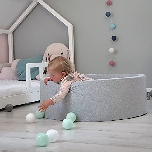 KiddyMoon 90X40cm/300 Bolas ∅ 7Cm Piscina De Bolas para Ninos Hecha En La UE, Grisclr:Blanco/Gris/Menta