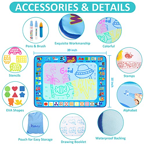 KIDWILL Agua Dibujo Pintura Mágica, Alfombra Mágica Doodle Reutilizable para Dibujar al Agua, Colorear con Folleto de Dibujo, Juguete Educativo sin Desorden, Regalo para Niños y Niñas de 3+ Años