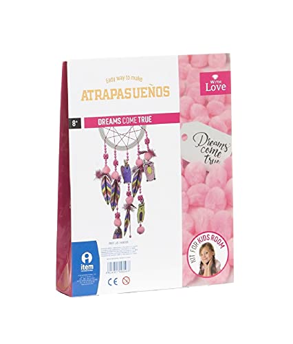 Kit de Manualidades Crea tu Propio Atrapasueños - Cartón e hilo DIY (rosa/azul) 17x3,5x22cm ideal para regalos infantiles de colegio, comunión, etc (Rosa)