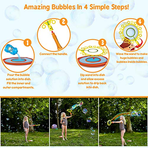 KreativeKraft Pomperos para Niños, Kit para Crear Pompas de Jabon Enormes, Incluye Bote Liquido Pompas de Jabon, Juegos de Agua para Jardin, Regalos Originales para Niños 3+ (Amarillo)