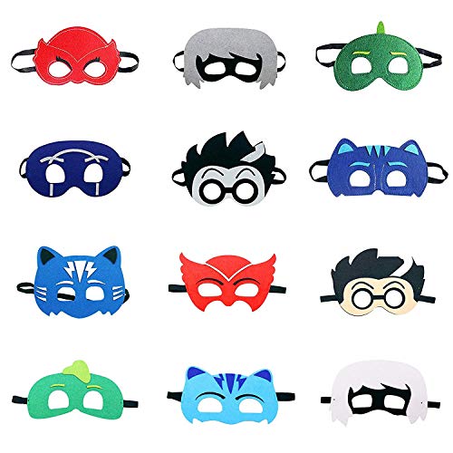 LAOZHOU Máscaras de PJ Cartoon Heroes 12 pcs. Artículos de Fiesta Máscara de Personaje de Cosplay Favores de Fiesta para niños, niñas y niños
