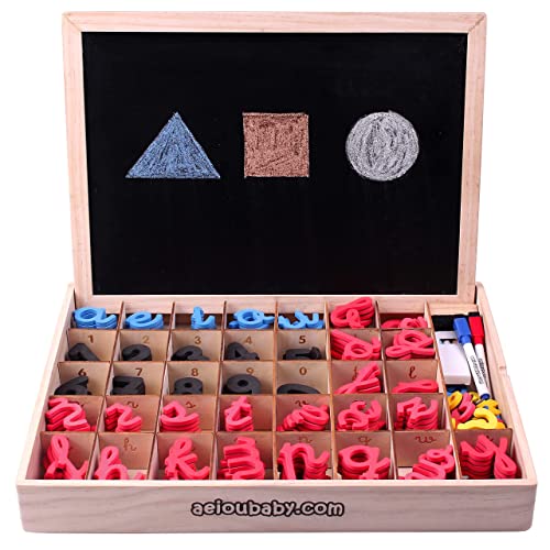 Letras Números Magnéticos Montessori. Abecedario Móvil Cursiva Ligada.Juego Educativo Infantil Aprender Leer Escribir.Caja Madera,Símbolos Multilingües,Tizas,Rotuladores,Borrador,Pizarra Blanca-Negra
