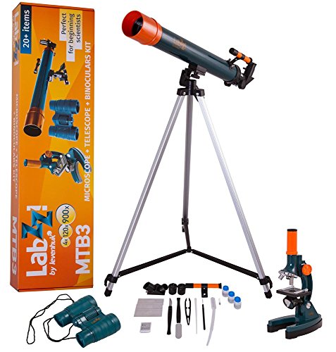Levenhuk Kit de Iniciación LabZZ MTB3 para Niños (Microscopio, Telescopio y Prismáticos) – Kit de Ciencia con Todos los Accesorios Necesarios