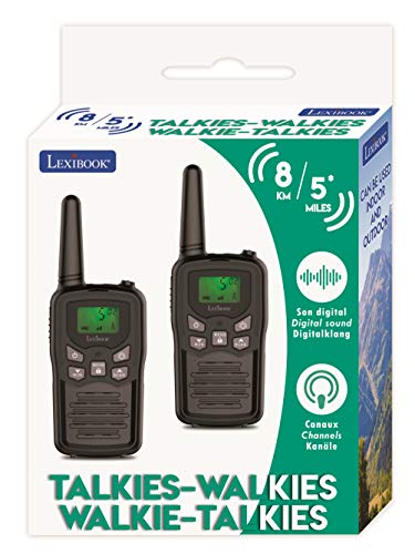 LEXIBOOK exte Par de walkie talkies, Rango transmisión de 8km, Sonido Digital, Juego de comunicación para Interiores y Exteriores, Clip para cinturón, Color Negro & Azul, TW58, Negro, Azul
