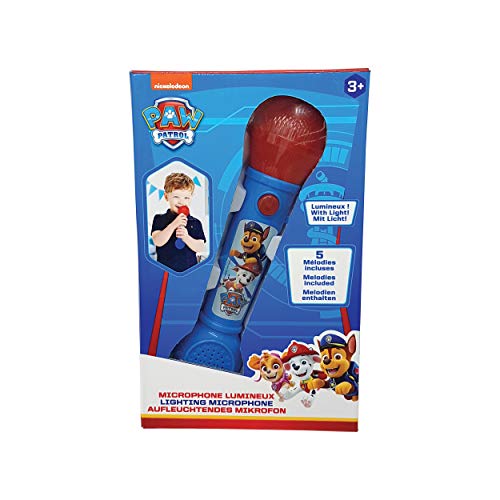 LEXIBOOK Paw Patrol Microfóno niños, Juguete Musical, Altavoz Integrado, Efectos Luminosos, melodías de demostración Incluidas, Azul/Rojo