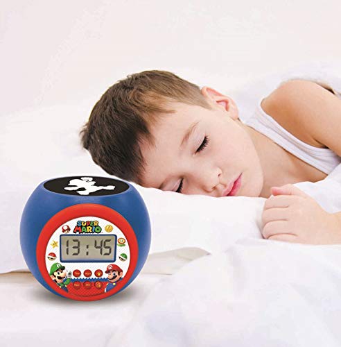 Lexibook Reloj despertador con proyector Super Mario & Luigi - Alarma con función de repetición, luz nocturna con temporizador, pantalla LCD, batería, RL977NI