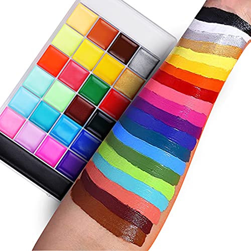 Lictin Pinturas Cara y Corporales-26 Colores + 10 Cepillos, Pintura Facial Corporales Seguro y Saludable Pintura Facial Lavable para Halloween